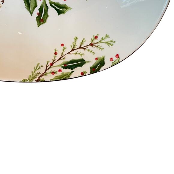 Papart Handpainted Turkish Serving Bowl 14x9 Ceramic Holiday Pinecone Holly NEW - Picture 10 of 15